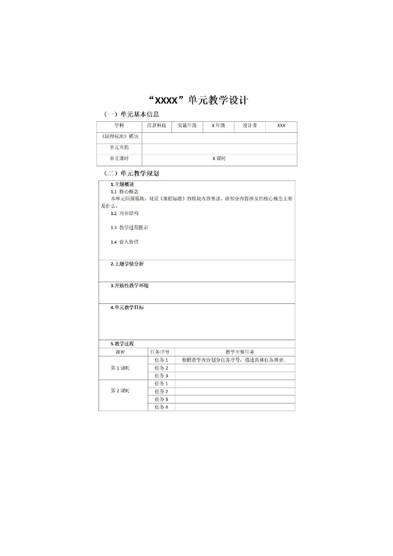 小学信息科技单元教学设计框架 第1页