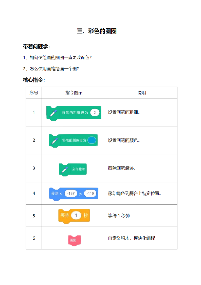 公立学校课程:Scratch图形化编程 第3课 彩色的圆圈教案 第1页