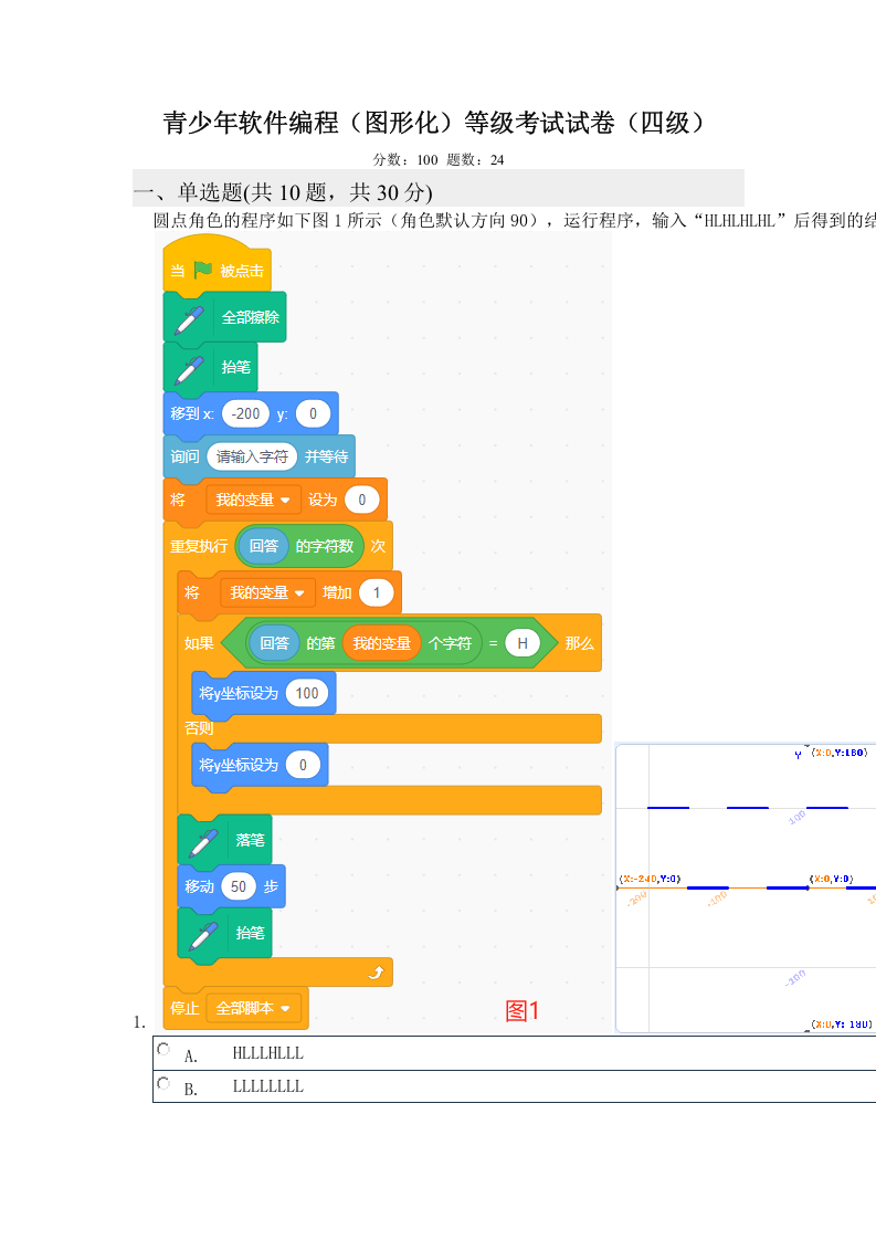 2024年3月电子学会Scratch图形化编程四级真题及答案 第1页