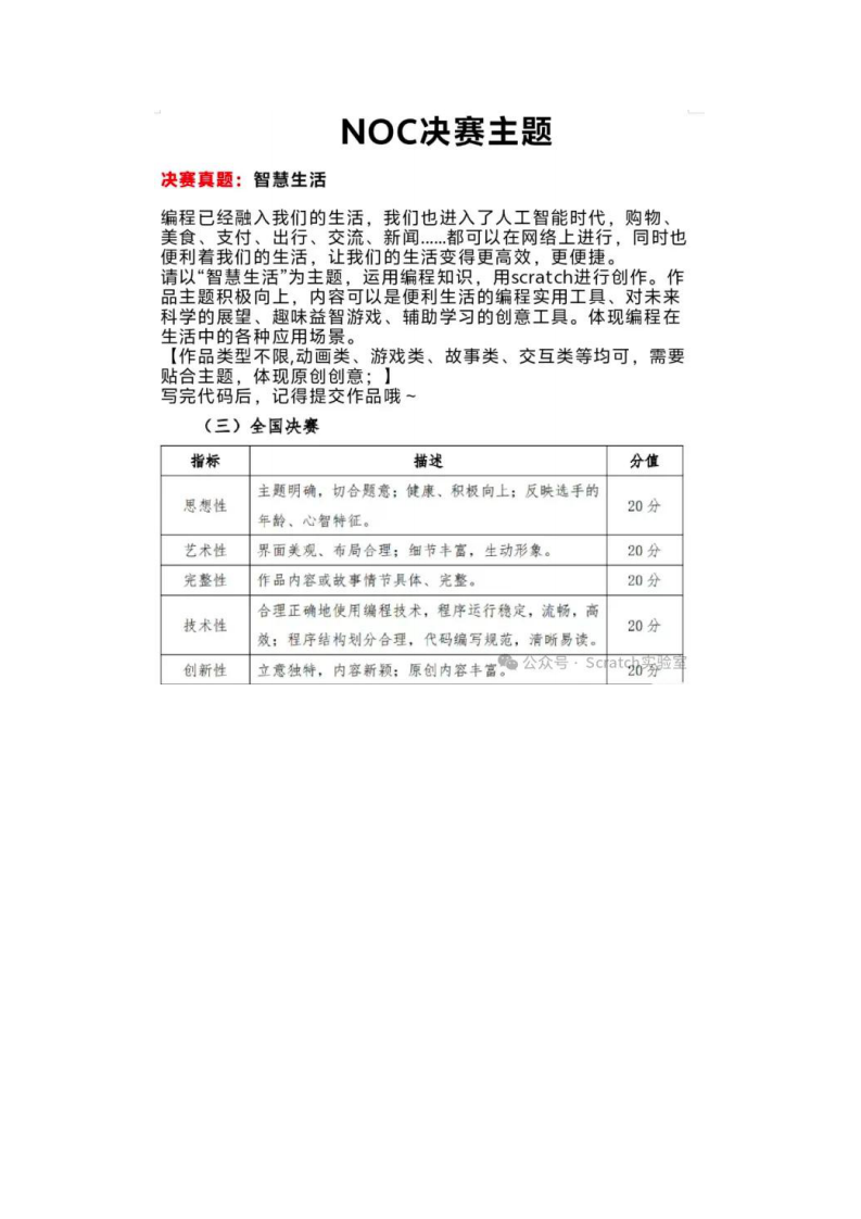 全国中小学信息技术创新与实践大赛NOC大赛决赛真题主题 第1页